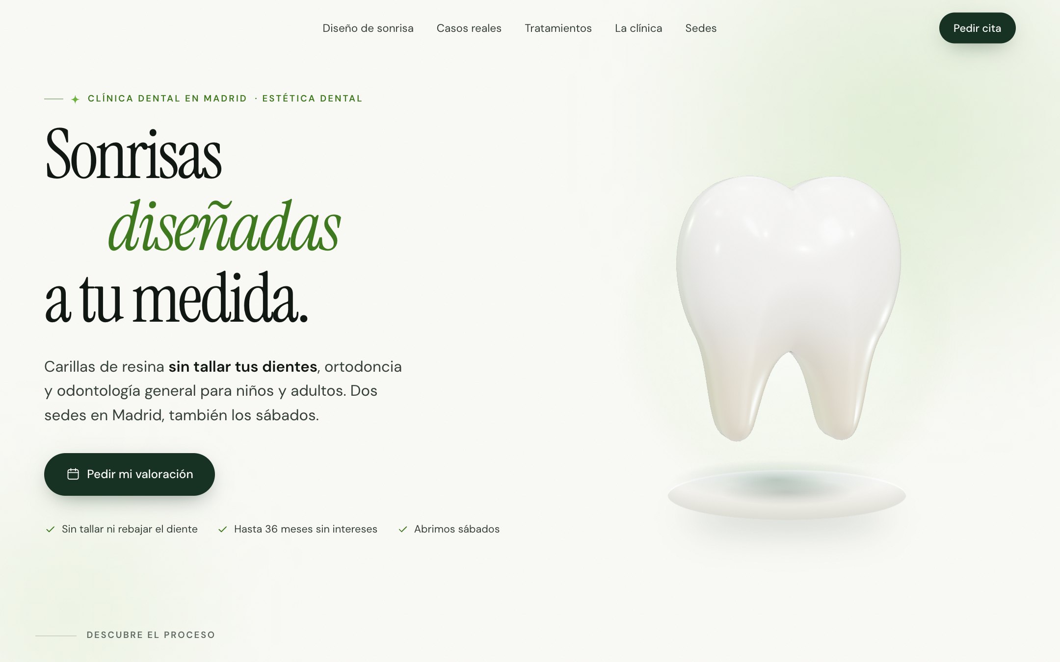 Portada de la web de la clínica con un diente en 3D
